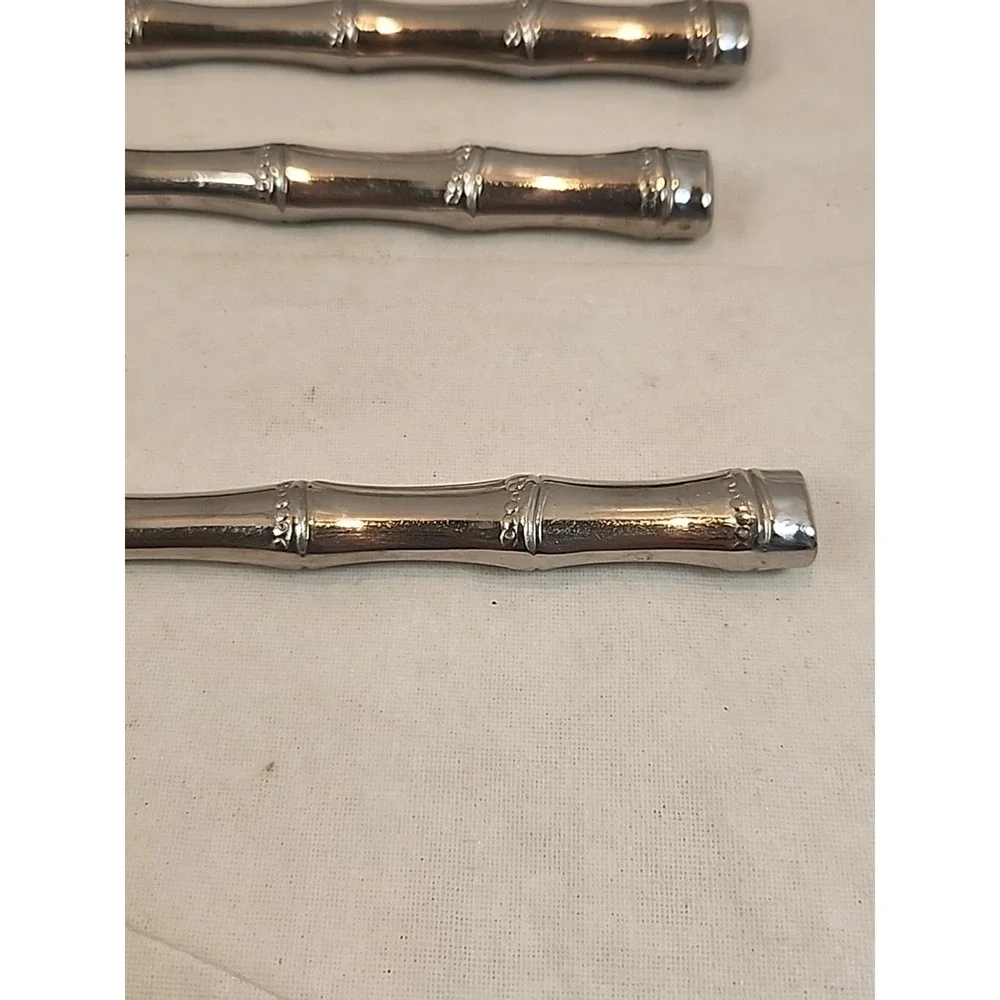 Set Of Six Vintage‎ Stainless Steel Dinner Knives with Faux Bamboo Handles